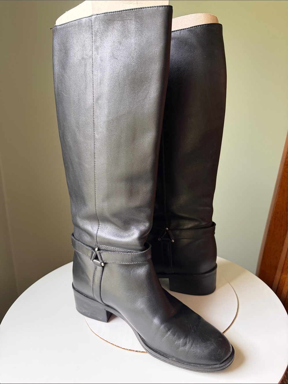 Lord & Taylor Black Leather Knee High Harness Riding Boots